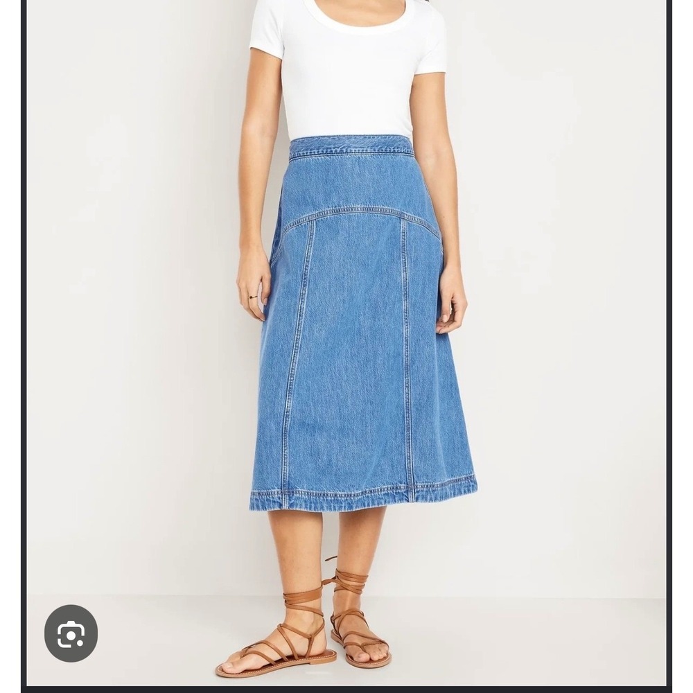 Old Navy Women 12 Blue Denim Midi Skirt High Rise Western Drapey A-Line Skirt